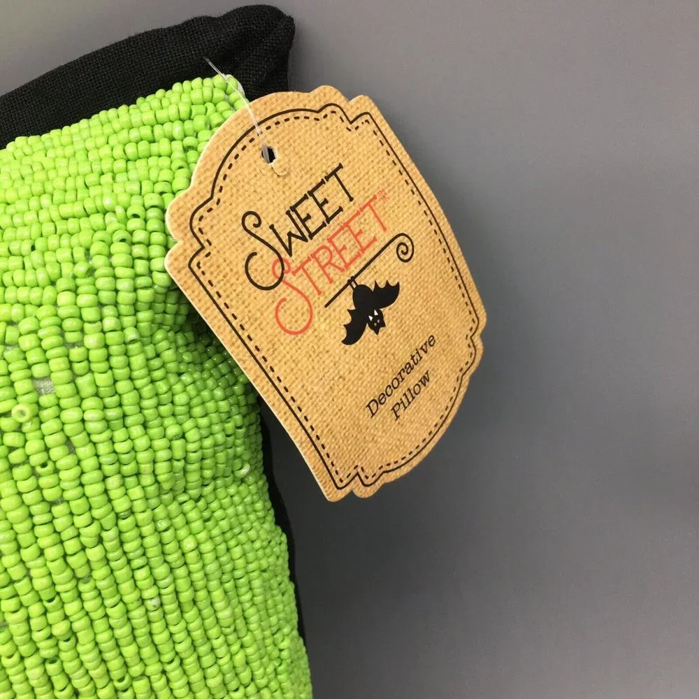 Sweet Street Halloween Beaded Throw Pillow Frankenstein Green Monster Ghoul 14
